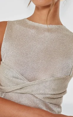 Outlet PrettyLittleThing Metallic Layered Vest Top Gold