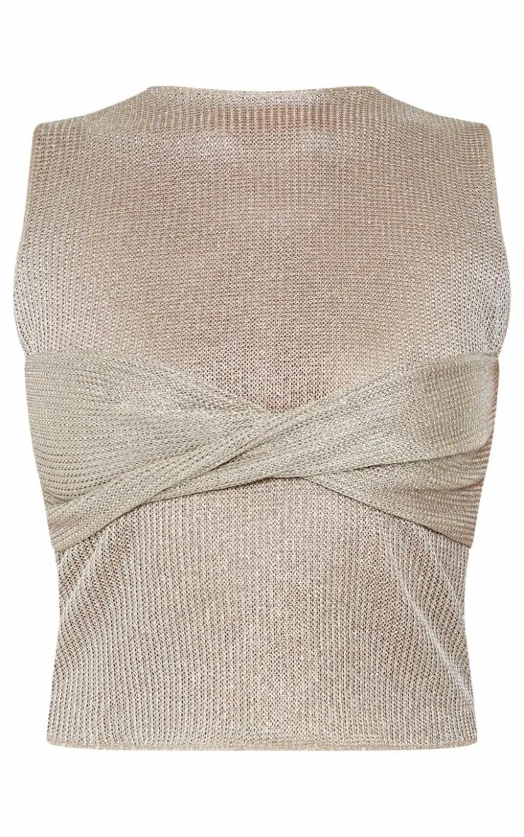 Outlet PrettyLittleThing Metallic Layered Vest Top Gold