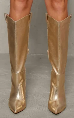 PrettyLittleThing High Heels*Metallic Pu Point Toe Western Knee High Stiletto Heeled Boots