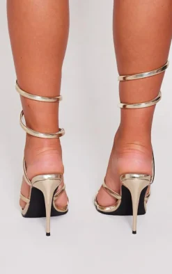 PrettyLittleThing High Heels*Metallic PU Round Toe Spiral High Heeled Sandals