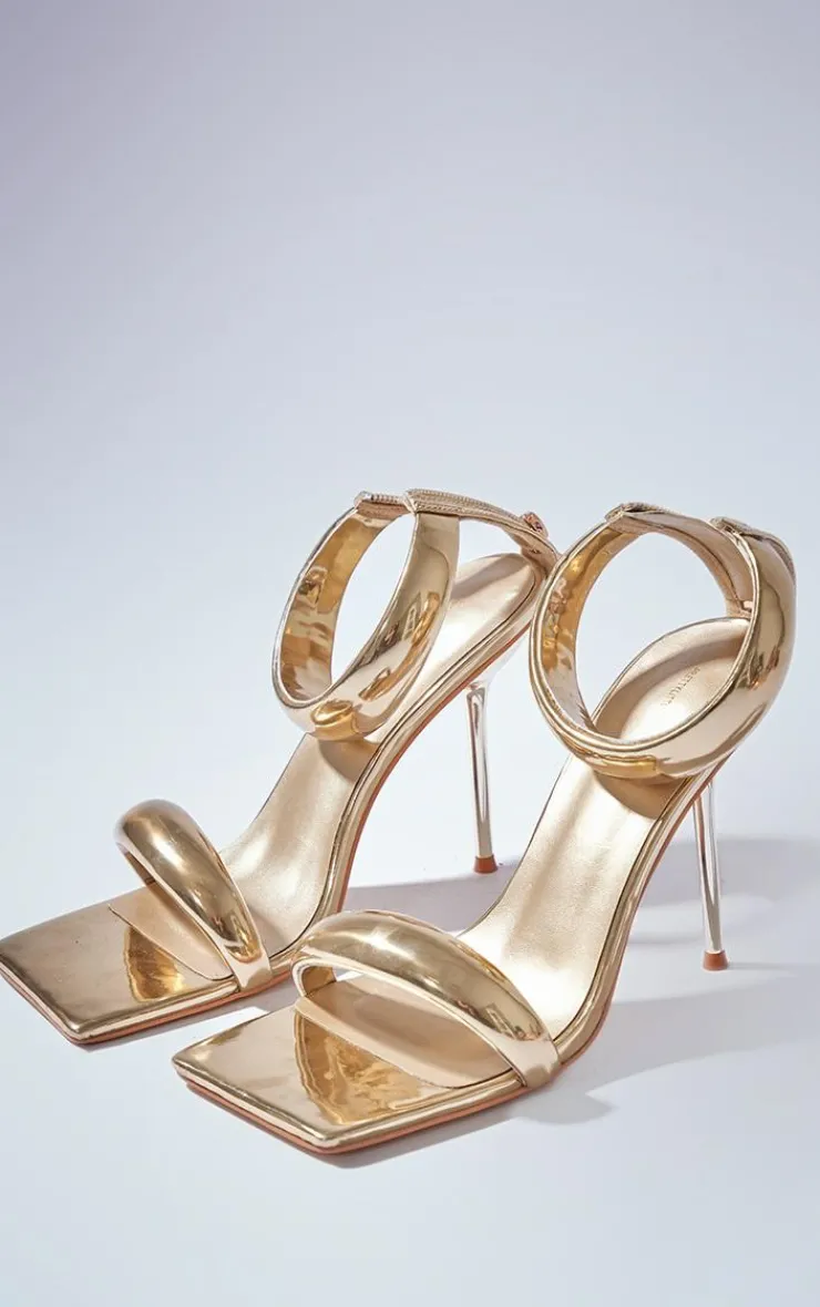 PrettyLittleThing High Heels*Metallic PU Square Toe Padded Double Strap High Heeled Sandals