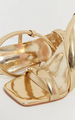 PrettyLittleThing High Heels*Metallic PU Square Toe Padded Asymmetric High Heeled Sandals