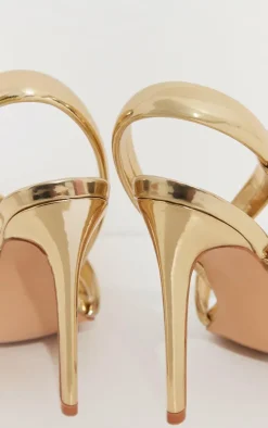 PrettyLittleThing High Heels*Metallic PU Square Toe Padded Asymmetric High Heeled Sandals