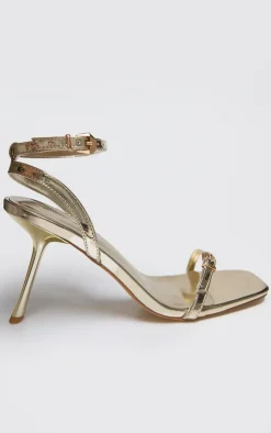 PrettyLittleThing Mid Heels*Metallic PU Square Toe Barely There Buckle Heel Sandals