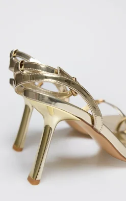 PrettyLittleThing Mid Heels*Metallic PU Square Toe Barely There Buckle Heel Sandals