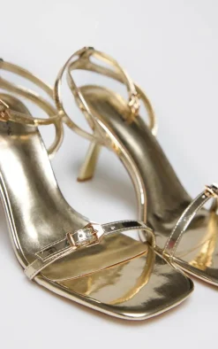 PrettyLittleThing Mid Heels*Metallic PU Square Toe Barely There Buckle Heel Sandals