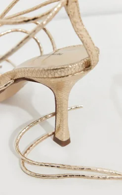 PrettyLittleThing Statement Heels*Metallic Snake PU Knotted Lace Up Sandals