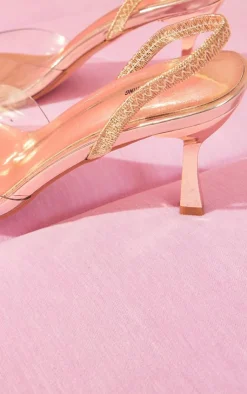 PrettyLittleThing Low Heels*Metallic Square Toe Clear Strap Low Heeled Sandals