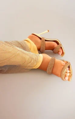 PrettyLittleThing High Heels*Metallic Square Toe Diamante Padded Strap Heeled Sandals