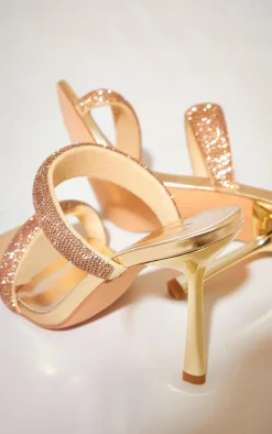 PrettyLittleThing High Heels*Metallic Square Toe Diamante Padded Strap Heeled Sandals