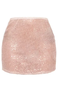 PrettyLittleThing Metallic Textured Mesh Dipped Hem Mini Skirt Gold