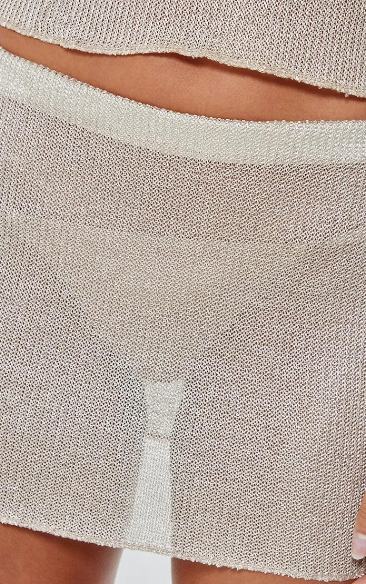 New PrettyLittleThing Metallic Textured Micro Mini Skirt Gold