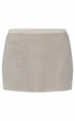 New PrettyLittleThing Metallic Textured Micro Mini Skirt Gold