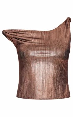 Metallic Textured Twist Shoulder Long Top-PrettyLittleThing Sale