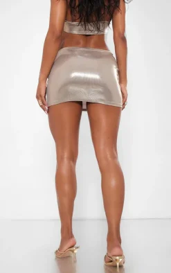 Online PrettyLittleThing Metallic Trim Asymmetric Mini Skirt Gold
