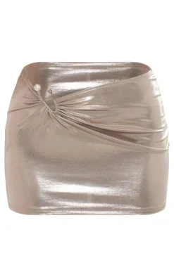 Online PrettyLittleThing Metallic Trim Asymmetric Mini Skirt Gold