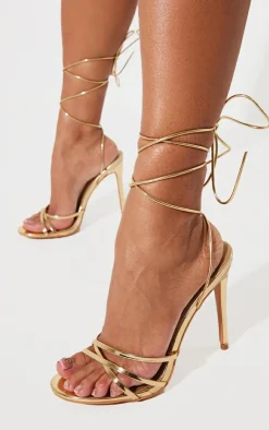 PrettyLittleThing Wide Fit Sandals*Metallic Wide Fit Round Toe Lace Up High Heeled Sandals