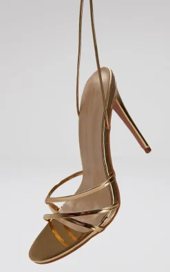 PrettyLittleThing Wide Fit Sandals*Metallic Wide Fit Round Toe Lace Up High Heeled Sandals