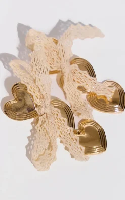 PrettyLittleThing Statement Earrings*Molten Heart Lace Bow Statement Earrings