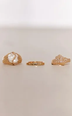 PrettyLittleThing Rings*Molten Set Pearl Multipack Rings