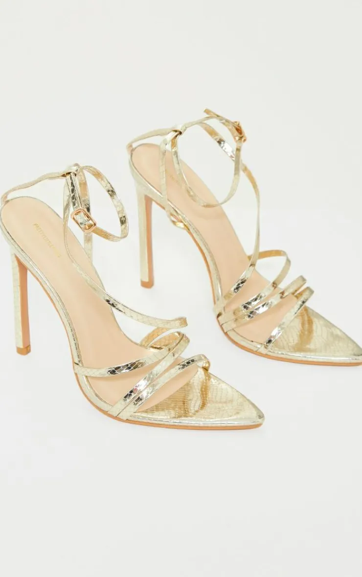 PrettyLittleThing Statement Heels*Patent Snake PU Point Toe Strappy Stiletto Heel Sandals