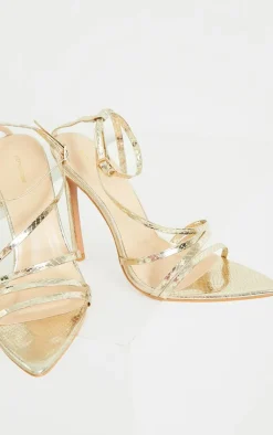 PrettyLittleThing Statement Heels*Patent Snake PU Point Toe Strappy Stiletto Heel Sandals
