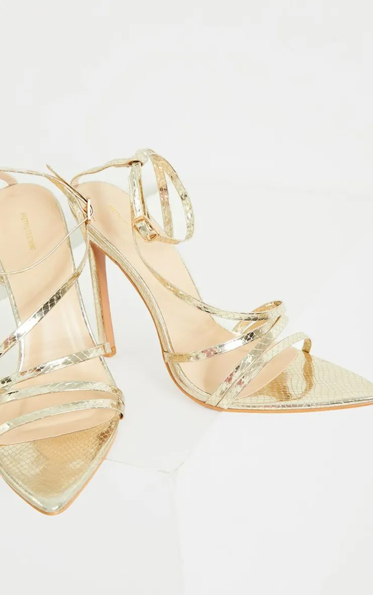 PrettyLittleThing Statement Heels*Patent Snake PU Point Toe Strappy Stiletto Heel Sandals