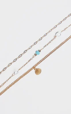 PrettyLittleThing Anklets*Pearl & Shell Detail Layered Anklet