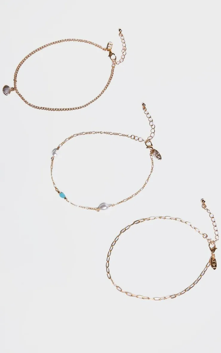 PrettyLittleThing Anklets*Pearl & Shell Detail Layered Anklet