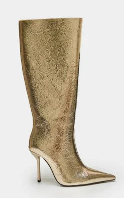 PrettyLittleThing Knee High Boots*PU Crinkle Point Toe Knee High Stiletto Heeled Boots