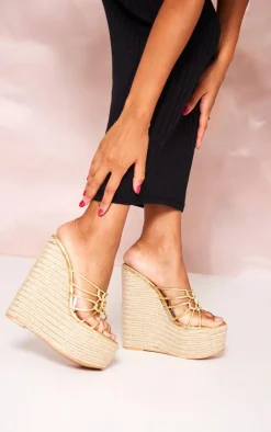 PrettyLittleThing Espadrilles*PU Knotted Twists High Heeled Espadrille Wedges