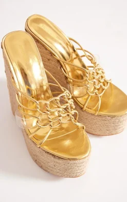 PrettyLittleThing Espadrilles*PU Knotted Twists High Heeled Espadrille Wedges