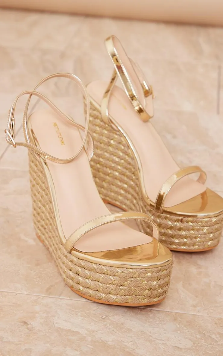 PrettyLittleThing Espadrilles*PU Metallic Strap Espadrille High Heeled Wedges