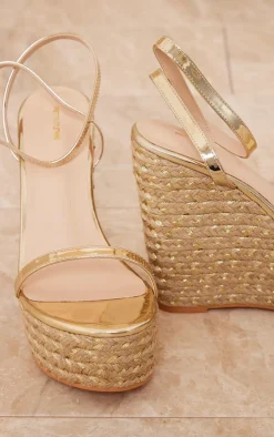 PrettyLittleThing Espadrilles*PU Metallic Strap Espadrille High Heeled Wedges