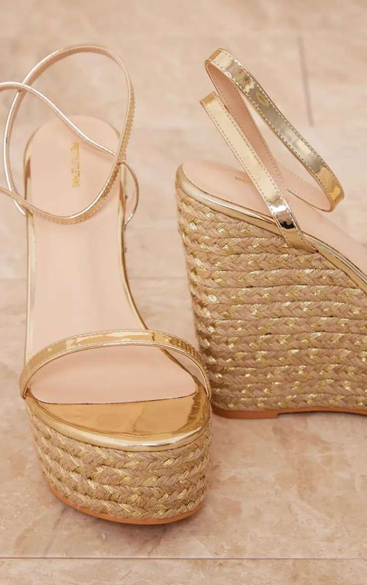 PrettyLittleThing Espadrilles*PU Metallic Strap Espadrille High Heeled Wedges