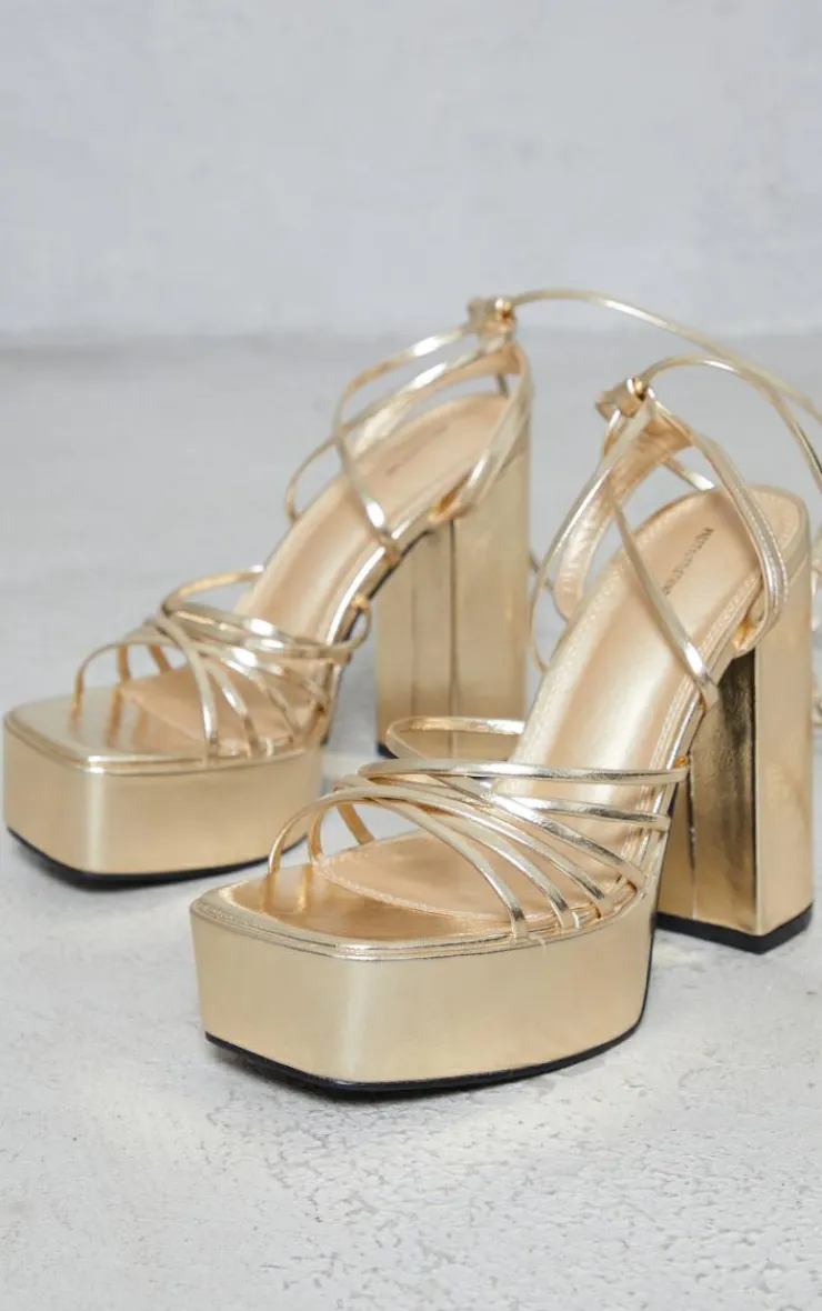 PrettyLittleThing High Heels*PU Multi Strap Lace Up Platform High Block Heeled Sandals