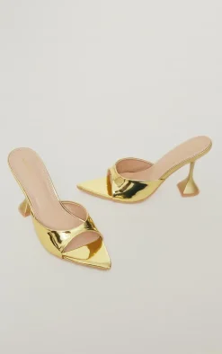 PrettyLittleThing Mules*Pu Patent Pointed Toe Square Mid Heeled Mules