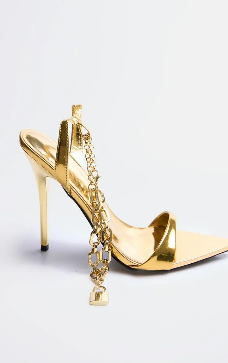 PrettyLittleThing High Heels*Pu Point Toe Chain Lock Strap Heeled Sandals