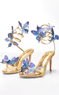 PrettyLittleThing High Heels*PU Round Toe Blue Butterfly Spiral Strap High Heeled Sandals