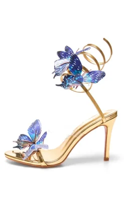 PrettyLittleThing High Heels*PU Round Toe Blue Butterfly Spiral Strap High Heeled Sandals