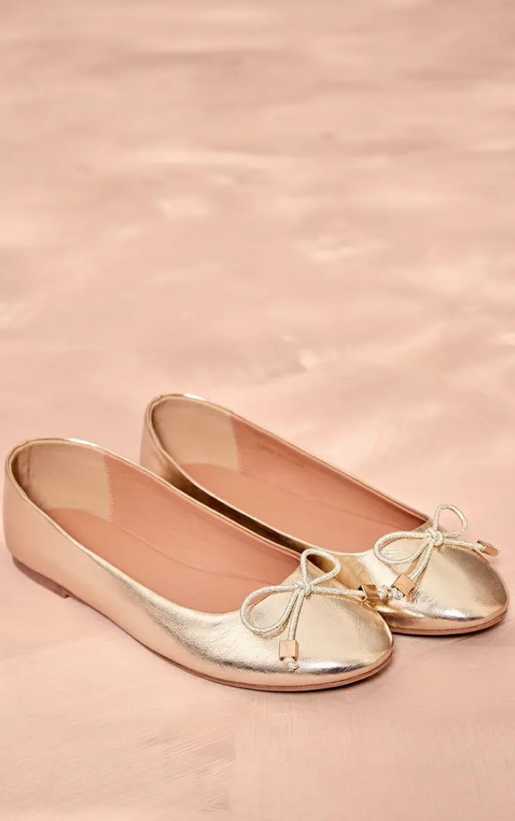 PrettyLittleThing Ballet Flats*Pu Round Toe Bow Detail Ballet Pumps