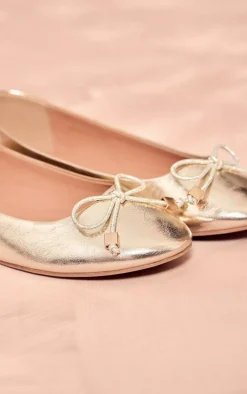 PrettyLittleThing Ballet Flats*Pu Round Toe Bow Detail Ballet Pumps