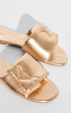 PrettyLittleThing Slides*Pu Round Toe Padded Velcro Strap Slider Sandals