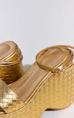 PrettyLittleThing Platform Sandals*PU Round Toe Woven Wedge Platform Sandals