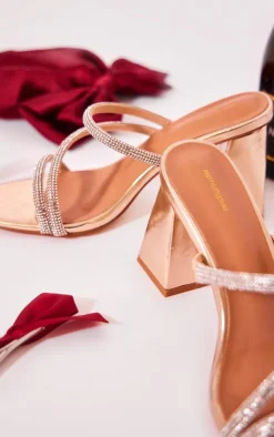 PrettyLittleThing Heeled Sandals*PU Square Toe Asymmetric Diamante Strap Block Heeled Sandals