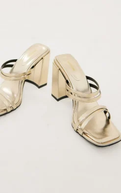 PrettyLittleThing Mules*PU Square Toe Double Strap Mid Block Heeled Mules