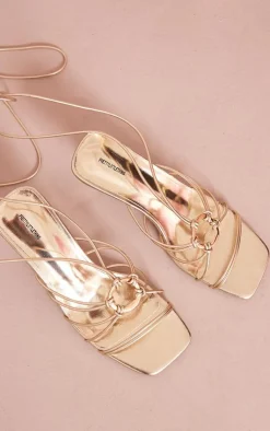 PrettyLittleThing Low Heels*PU Square Toe Ring Detail Lace Up Low Heeled Sandals