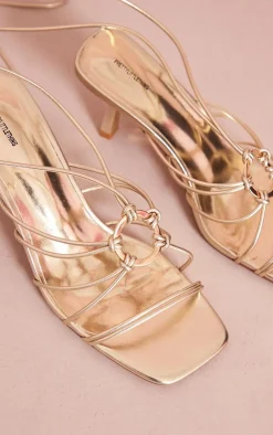 PrettyLittleThing Low Heels*PU Square Toe Ring Detail Lace Up Low Heeled Sandals