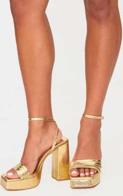 PrettyLittleThing Platforms*PU Square Toe Strappy Block Platform Heels