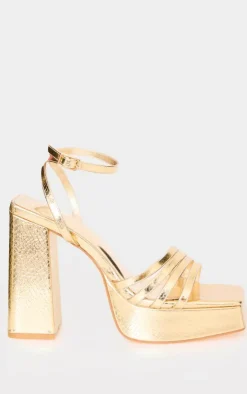 PrettyLittleThing Platforms*PU Square Toe Strappy Block Platform Heels